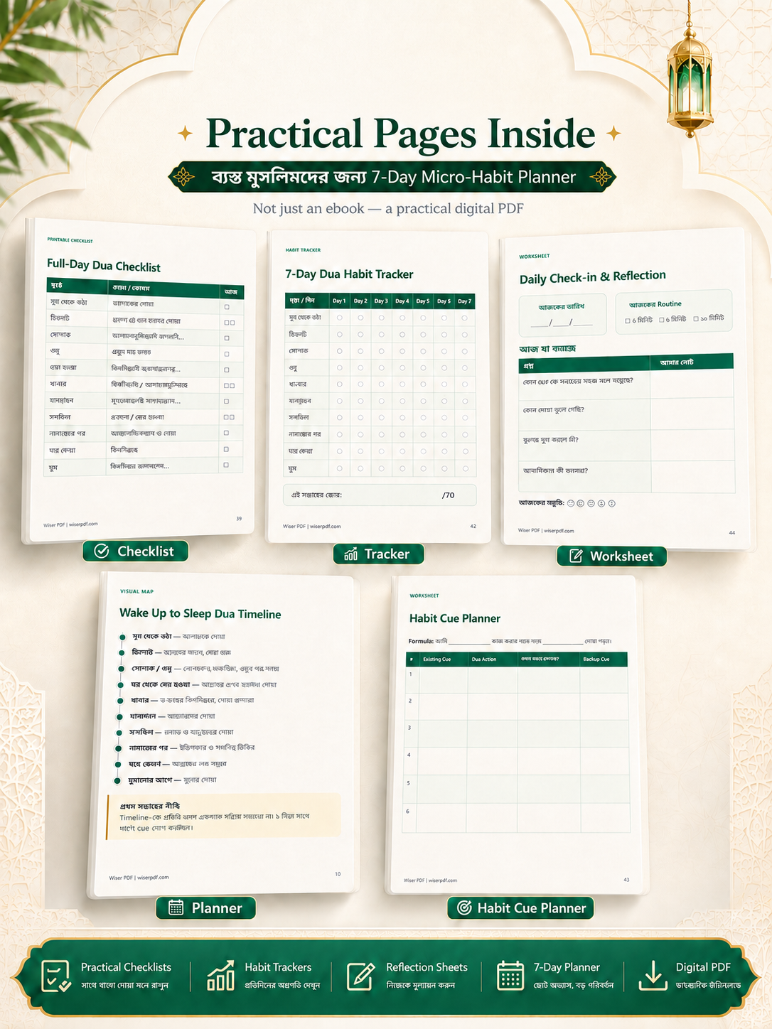Worksheet and tracker preview of Wake Up to Sleep Dua Routine by Wiser PDF