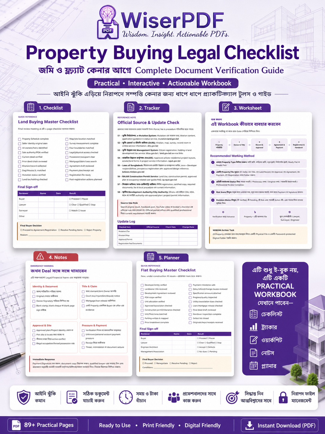 Worksheet checklist tracker planner and practical pages in Property Buying Legal Checklist by Wiser PDF